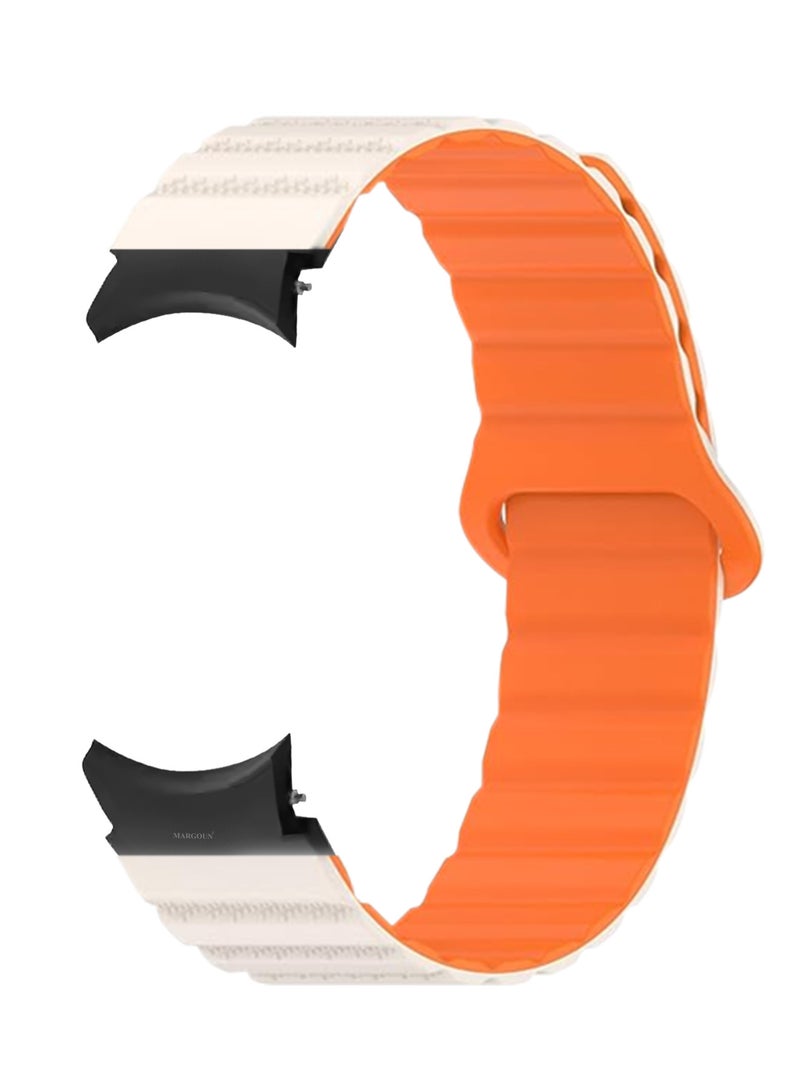 MARGOUN Sport Magnetic Strap Compatible with Samsung Galaxy Watch 7 6 5 4 40mm 44mm/for Galaxy Watch 6 4 Classic Band 42mm 46mm 43mm 47mm/Watch 5 Pro Band 45mm/Active 2, 20mm Adjustable White Orange  - Image 1