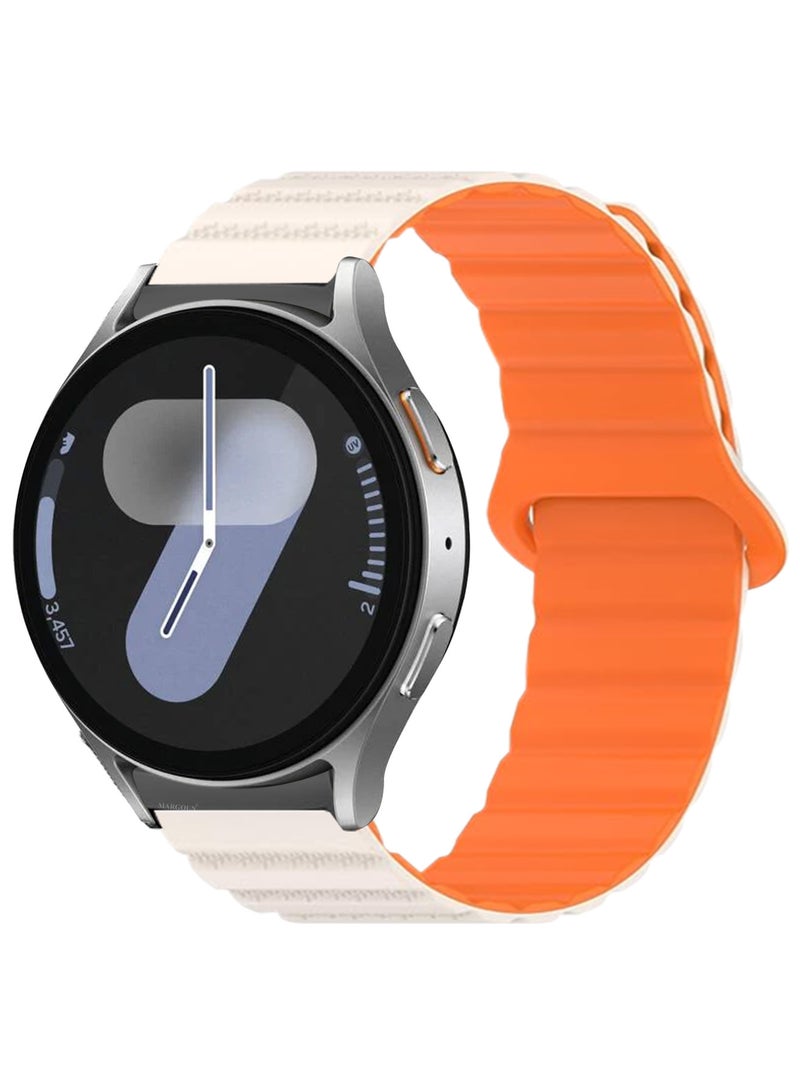 MARGOUN Sport Magnetic Strap Compatible with Samsung Galaxy Watch 7 6 5 4 40mm 44mm/for Galaxy Watch 6 4 Classic Band 42mm 46mm 43mm 47mm/Watch 5 Pro Band 45mm/Active 2, 20mm Adjustable White Orange  - Image 3