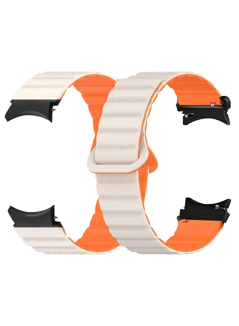 MARGOUN Sport Magnetic Strap Compatible with Samsung Galaxy Watch 7 6 5 4 40mm 44mm/for Galaxy Watch 6 4 Classic Band 42mm 46mm 43mm 47mm/Watch 5 Pro Band 45mm/Active 2, 20mm Adjustable White Orange  - Image 5