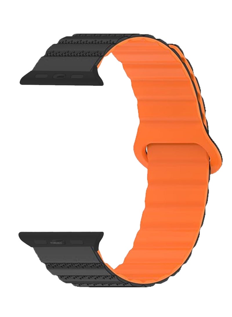 MARGOUN Sport Magnetic Watch Band, Compatible with Apple Watch 44mm 45mm 49mm, 42mm(Series 1-3 Case) Silicone Strap for iWatch Series 9/8/7/6/SE/Ultra Black Orange  - Image 1