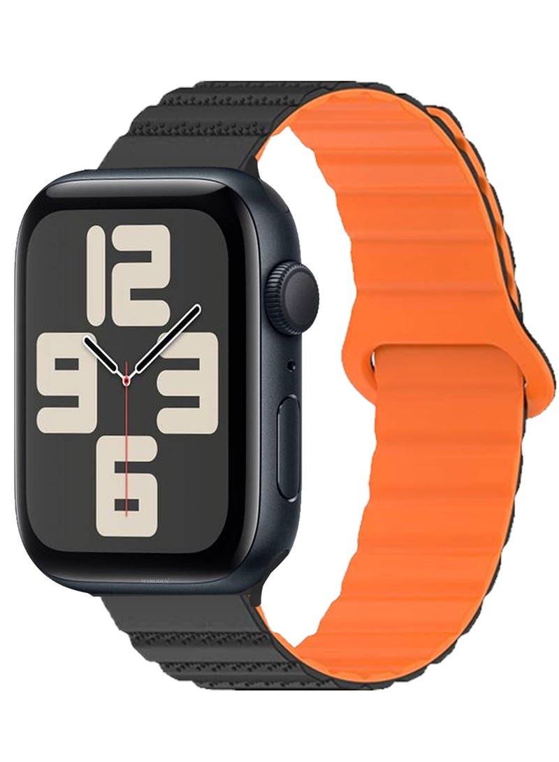 MARGOUN Sport Magnetic Watch Band, Compatible with Apple Watch 44mm 45mm 49mm, 42mm(Series 1-3 Case) Silicone Strap for iWatch Series 9/8/7/6/SE/Ultra Black Orange  - Image 2