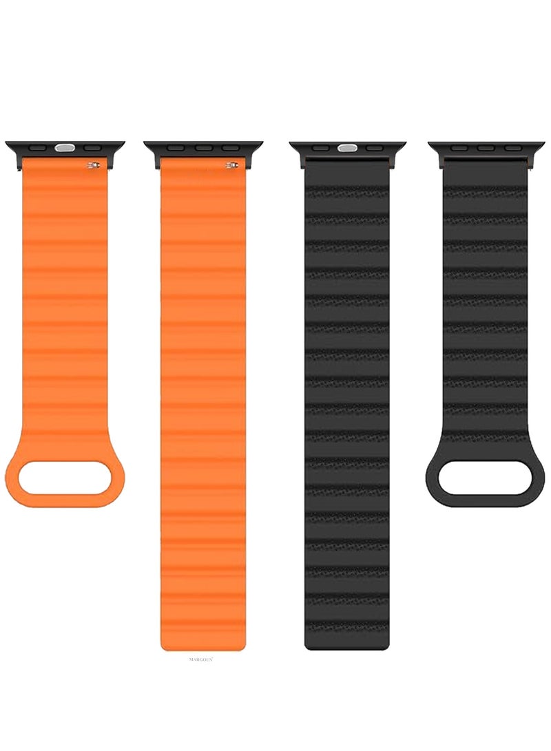 MARGOUN Sport Magnetic Watch Band, Compatible with Apple Watch 44mm 45mm 49mm, 42mm(Series 1-3 Case) Silicone Strap for iWatch Series 9/8/7/6/SE/Ultra Black Orange  - Image 5