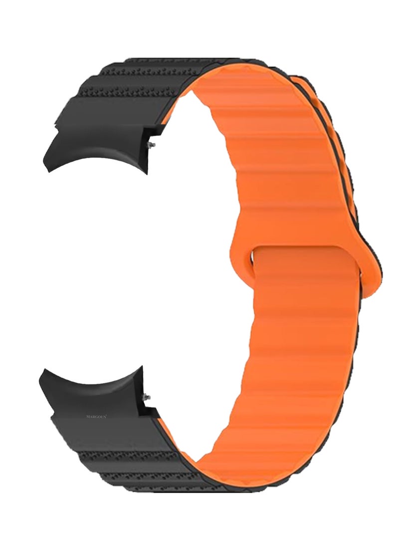 MARGOUN Sport Magnetic Strap Compatible with Samsung Galaxy Watch 7 6 5 4 40mm 44mm/for Galaxy Watch 6 4 Classic Band 42mm 46mm 43mm 47mm/Watch 5 Pro Band 45mm/Active 2, 20mm Adjustable Black Orange  - Image 1