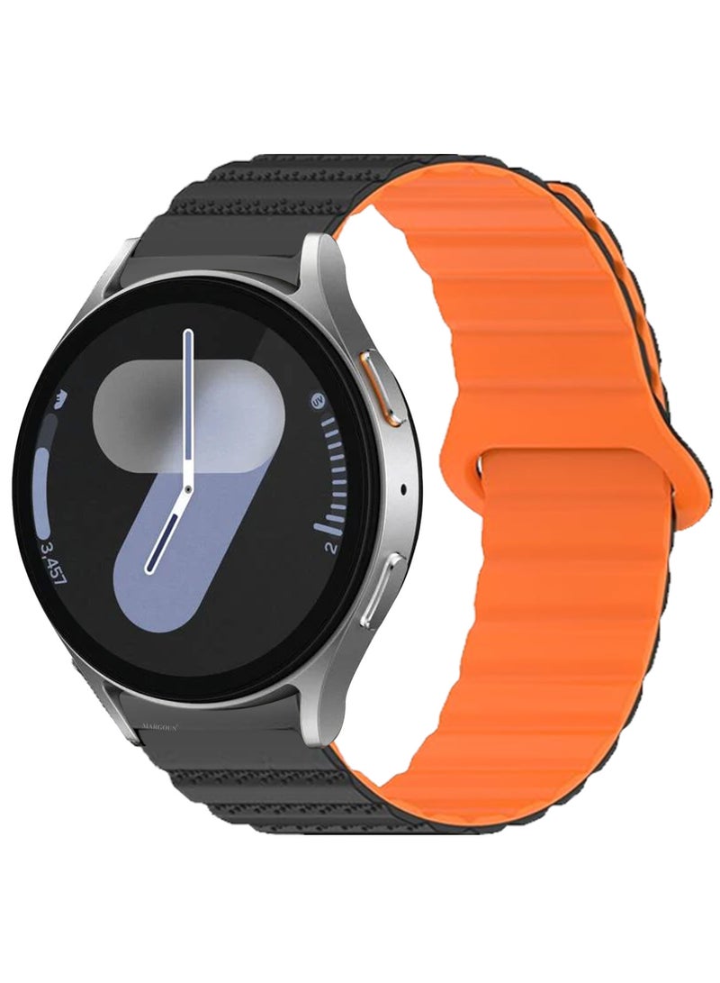 MARGOUN Sport Magnetic Strap Compatible with Samsung Galaxy Watch 7 6 5 4 40mm 44mm/for Galaxy Watch 6 4 Classic Band 42mm 46mm 43mm 47mm/Watch 5 Pro Band 45mm/Active 2, 20mm Adjustable Black Orange  - Image 3