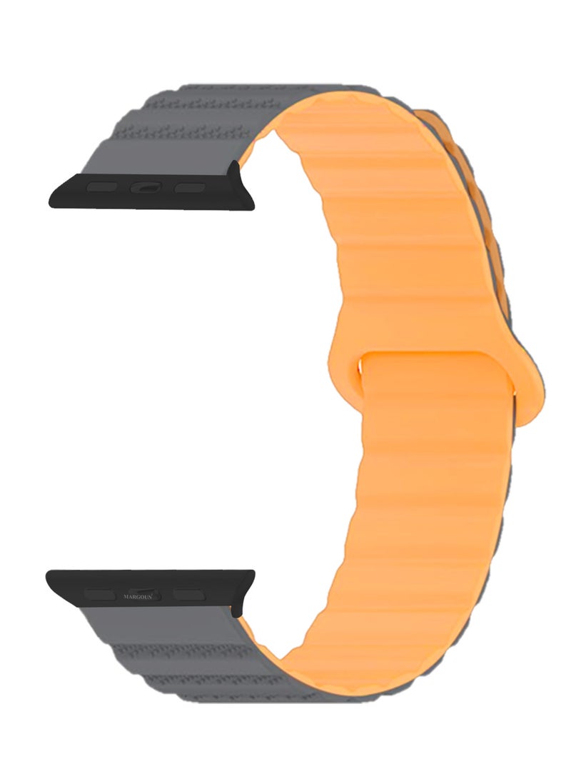 MARGOUN Sport Magnetic Watch Band, Compatible with Apple Watch 44mm 45mm 49mm, 42mm(Series 1-3 Case) Silicone Strap for iWatch Series 9/8/7/6/SE/Ultra Grey Orange - Image 1