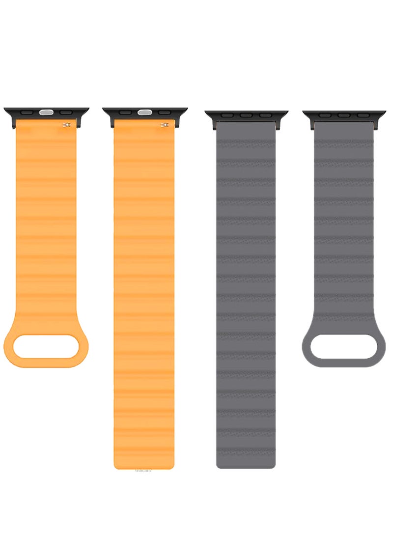 MARGOUN Sport Magnetic Watch Band, Compatible with Apple Watch 44mm 45mm 49mm, 42mm(Series 1-3 Case) Silicone Strap for iWatch Series 9/8/7/6/SE/Ultra Grey Orange - Image 5