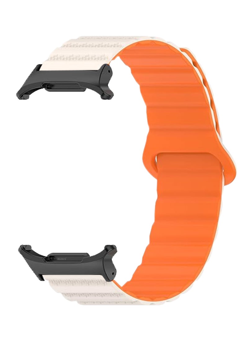 MARGOUN Sport Magnetic Strap Compatible with Samsung Galaxy Watch 7 Ultra 47mm Adjustable Band for Women Men White Orange  - Image 1