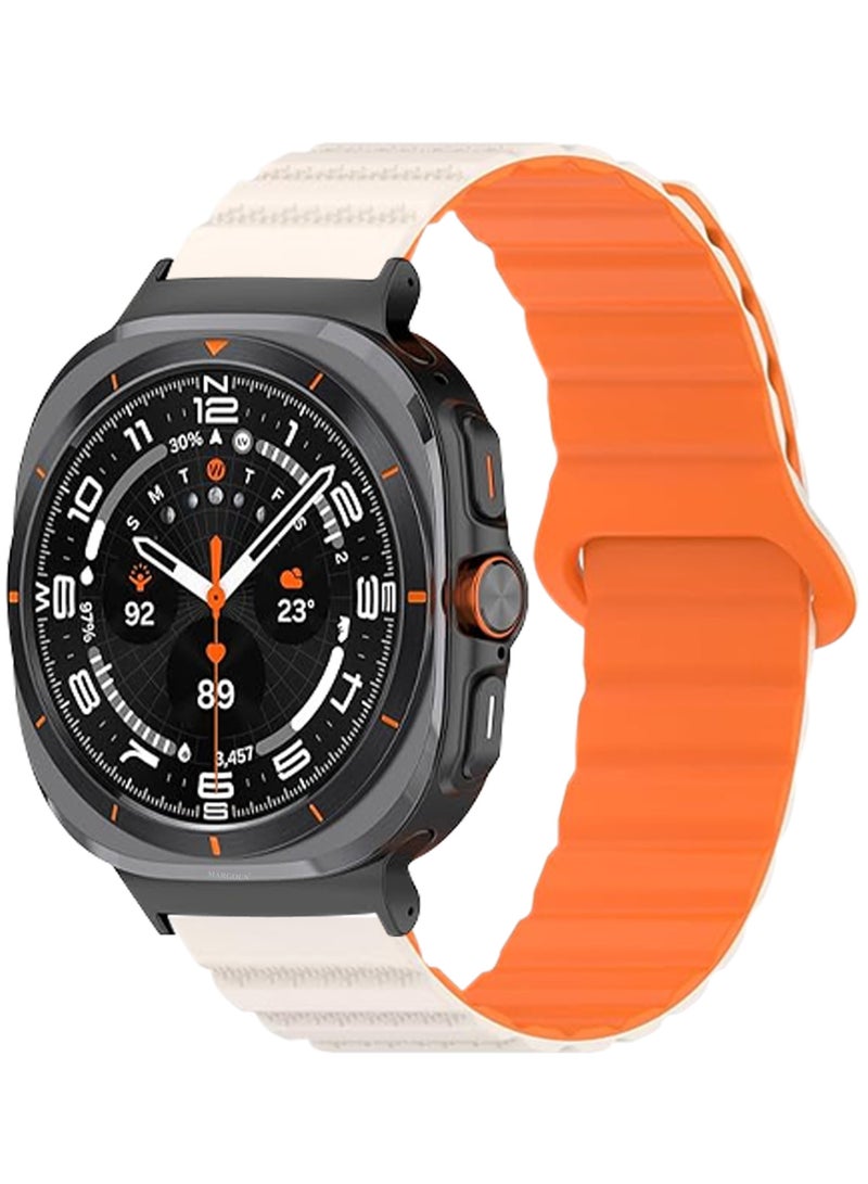 MARGOUN Sport Magnetic Strap Compatible with Samsung Galaxy Watch 7 Ultra 47mm Adjustable Band for Women Men White Orange  - Image 2