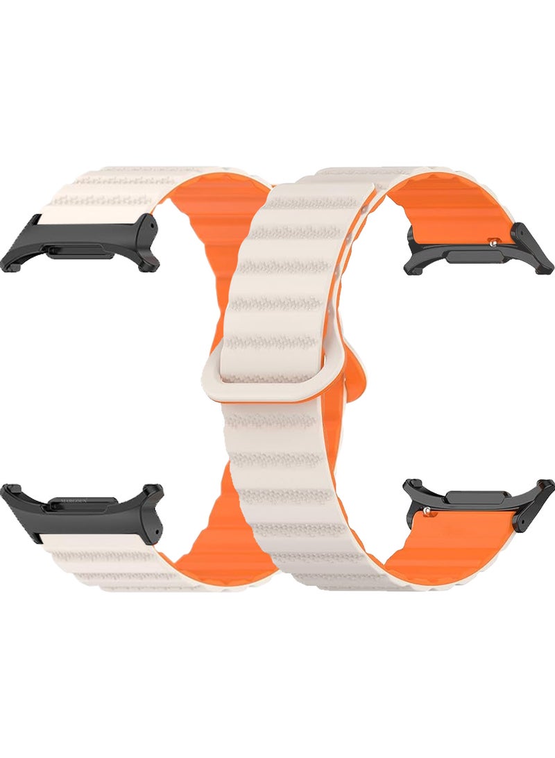 MARGOUN Sport Magnetic Strap Compatible with Samsung Galaxy Watch 7 Ultra 47mm Adjustable Band for Women Men White Orange  - Image 5
