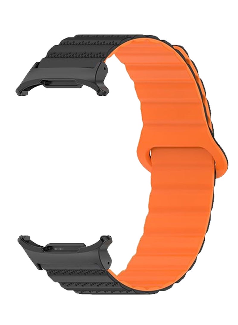 MARGOUN Sport Magnetic Strap Compatible with Samsung Galaxy Watch 7 Ultra 47mm Adjustable Band for Women Men Black Orange 