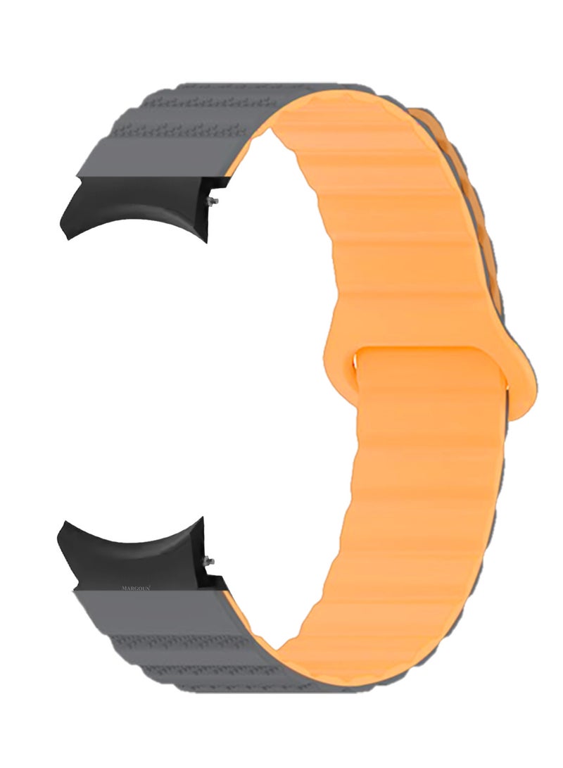 MARGOUN Sport Magnetic Strap Compatible with Samsung Galaxy Watch 7 6 5 4 40mm 44mm/for Galaxy Watch 6 4 Classic Band 42mm 46mm 43mm 47mm/Watch 5 Pro Band 45mm/Active 2, 20mm Adjustable Grey Orange  - Image 1