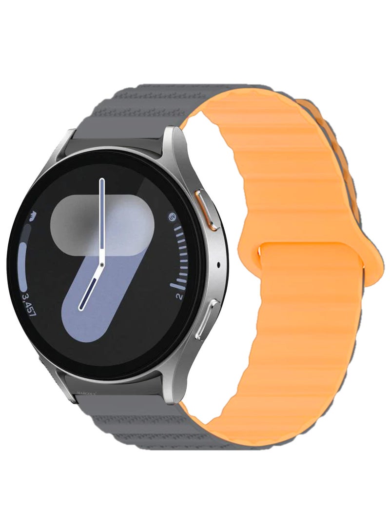 MARGOUN Sport Magnetic Strap Compatible with Samsung Galaxy Watch 7 6 5 4 40mm 44mm/for Galaxy Watch 6 4 Classic Band 42mm 46mm 43mm 47mm/Watch 5 Pro Band 45mm/Active 2, 20mm Adjustable Grey Orange  - Image 3