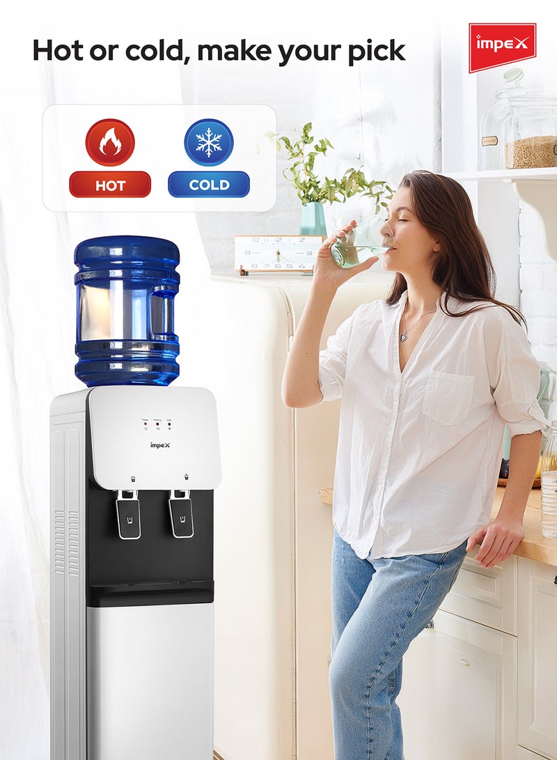 Impex 2-Tap Water Dispenser with Hot & Cold Water | Compressor Cooling | 304 Stainless Steel Tank | 2.0L Cooling & 1.0L Heating Capacity | 550W Heating & 100W Cooling Power | Floor-Standing Design | WD 3904C WD 3904C White &Black - Image 3