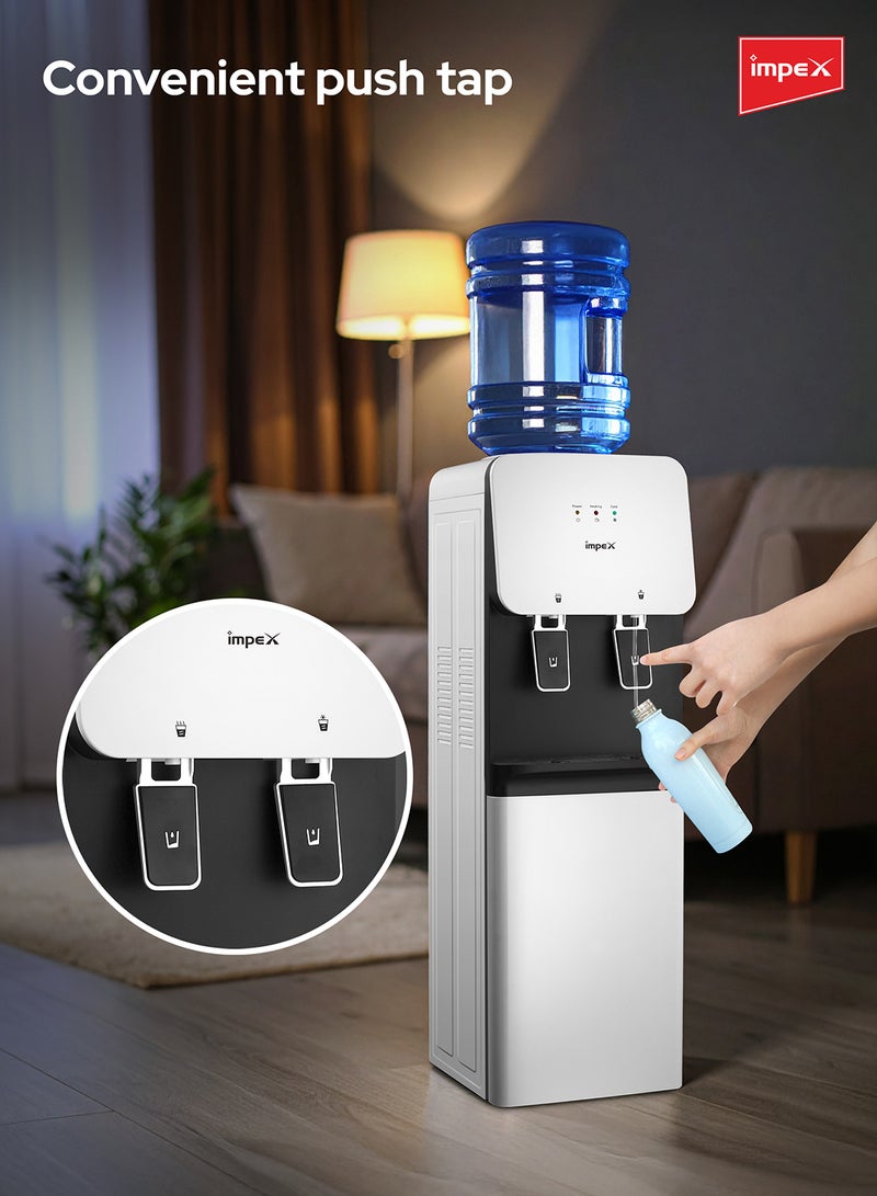 Impex 2-Tap Water Dispenser with Hot & Cold Water | Compressor Cooling | 304 Stainless Steel Tank | 2.0L Cooling & 1.0L Heating Capacity | 550W Heating & 100W Cooling Power | Floor-Standing Design | WD 3904C WD 3904C White &Black - Image 4