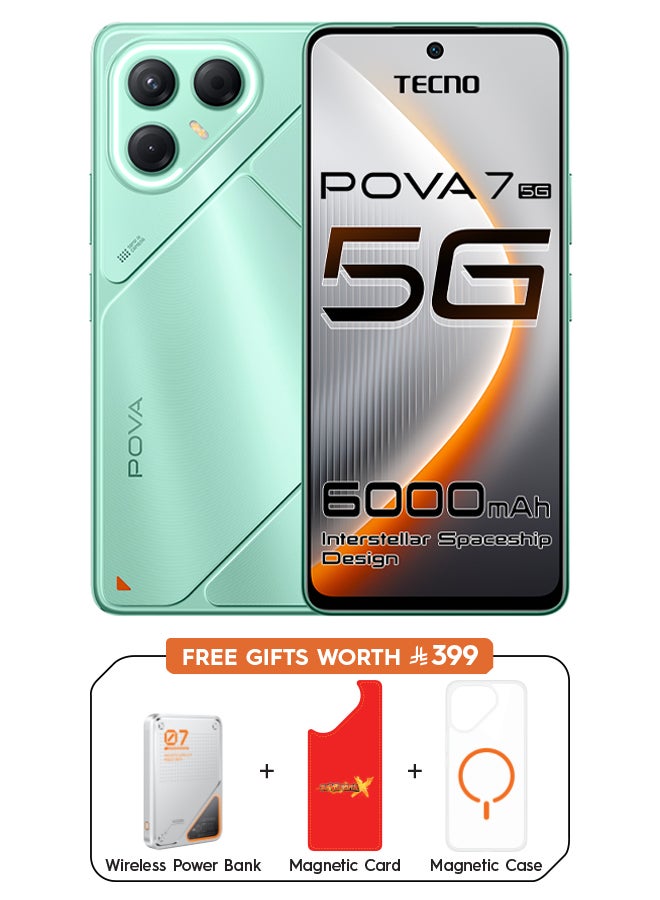 TECNO Pova 7  Dual SIM Oasis Green 8GB 256GB  5G + Free Gifts (Wireless Powerbank + Magnetic Case + Magnetic Card) - Middle East Version  - Image 1