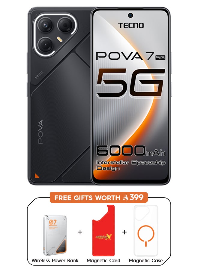 TECNO Pova 7  Dual SIM Geek Black 8GB 256GB  5G  + Free Gifts (Wireless Powerbank + Magnetic Case + Magnetic Card) - Middle East Version - Image 1