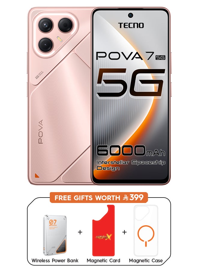 TECNO Pova 7  Dual SIM Stardust Pink 8GB 256GB  5G + Free Gifts (Wireless Powerbank + Magnetic Case + Magnetic Card) - Middle East Version - Image 1