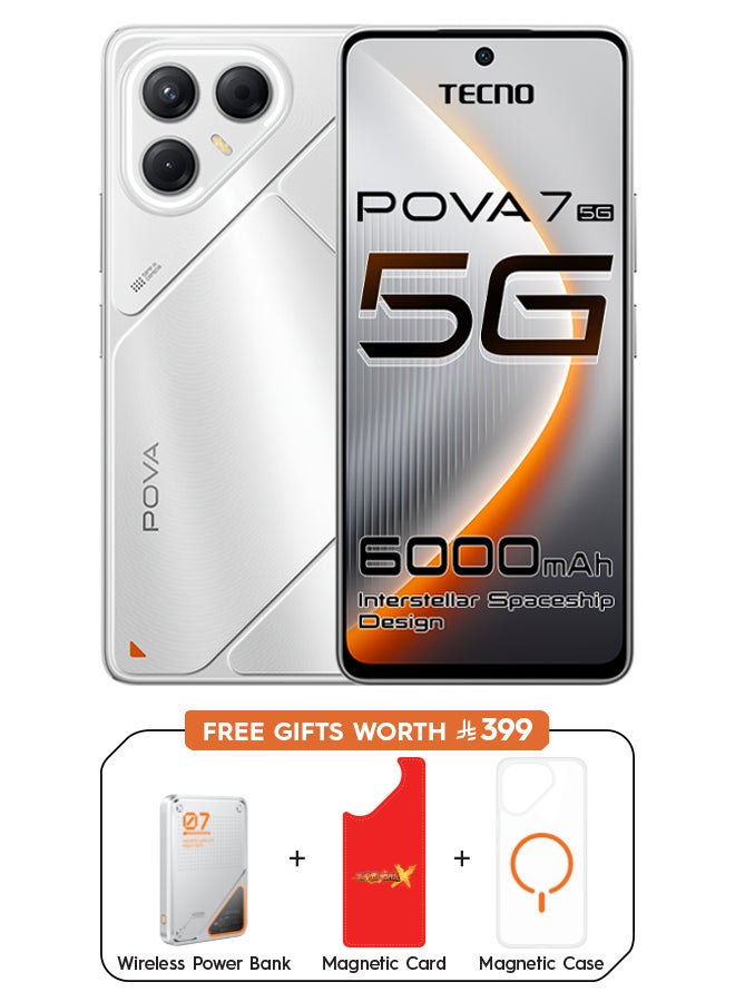 تكنو بوبا 7 ثنائي الشريحة سحر الفضة 8GB 256GB 5G + هدايا مجانية (بنك طاقة لاسلكي + غلاف مغناطيسي + بطاقة مغناطيسية) - نسخة الشرق الأوسط - Image 1