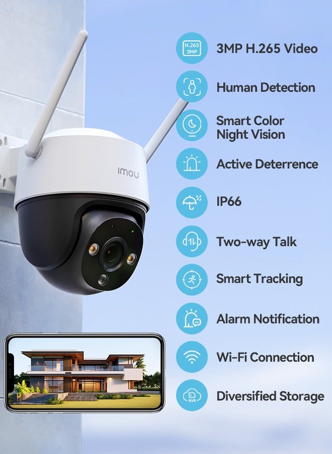 IMOU Cruiser SE+ 3MP Camera, Outdoor Security Camera for Home, WiFi CCTV Camera for Home, Surveilliance Camera with 360° Coverage, Human/Motion Detection, Smart Night Vision, IP66, Two-Way Talk  - Image 3