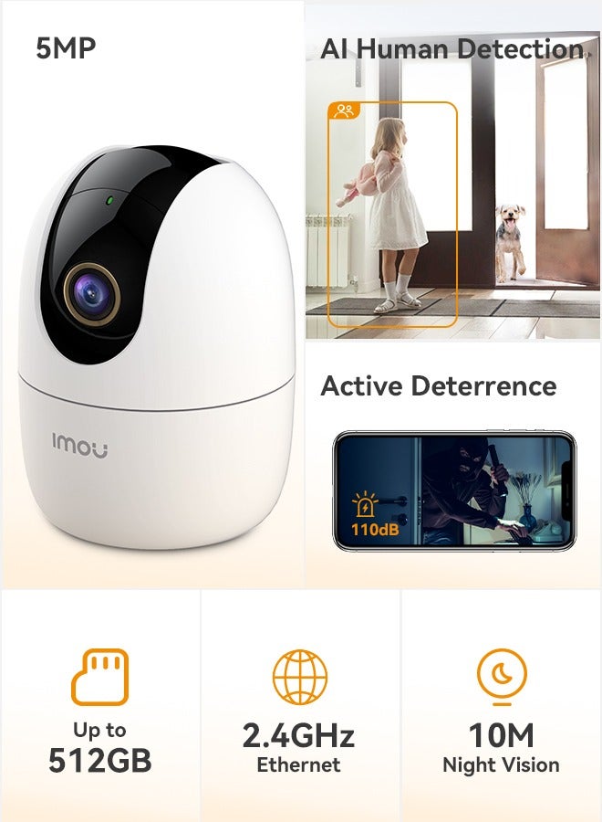 IMOU Ranger 2 5MP Indoor WiFi QHD Live Cam, 8x Digital Zoom, Motorized Pan and Tilt with 360° Coverage View, Accurate Human and Pet Detection, Smart Night Vision (Up to 10m), Privacy Mode, Smart Tracking, Two-Way Talk, MicroSD Slot (up to 256 GB)  - Image 3
