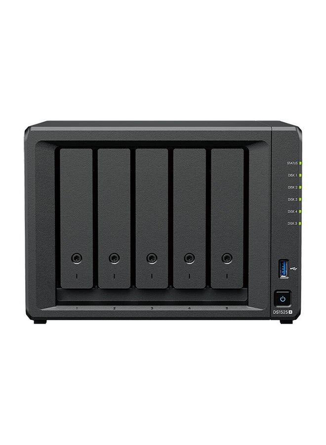 سينولوجي DiskStation DS1525+ NAS Enclosure, AMD Ryzen V1500B, 8GB RAM, 5 Drive Bays, 3.5" SATA HDD, 2.5" SATA SSD & M.2 2280 NVMe SSD Support | DS1525+ Black  - Image 1