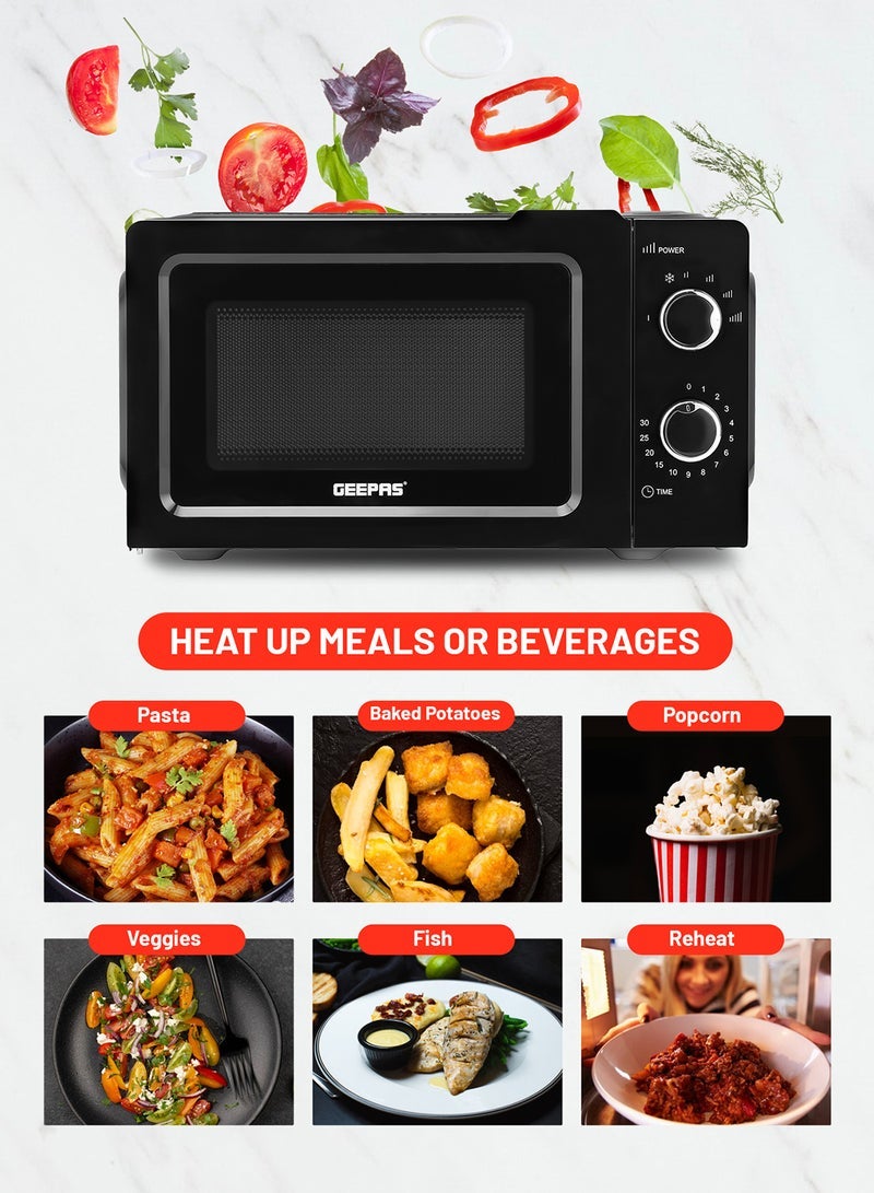 جيباس Microwave Oven with 5 Power Levels - Easy Reheating, Fast Defrost &Cooking End Signal with 30 Minute Timer Function - 2 Rotary Dials - Oven for Standard Size of Dinner Plate ,Chrome Knobs for Durability 20 L 1100 W GMO1899 Black GMO1899 black  - Image 4