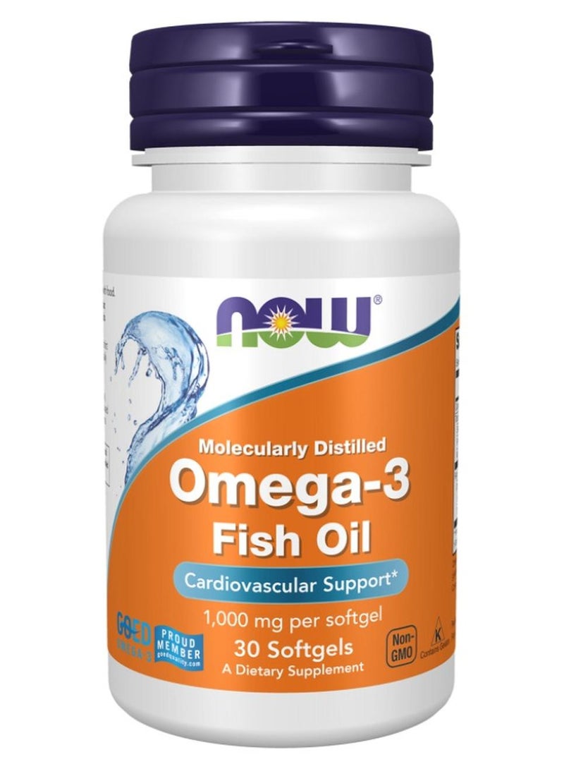 ناو فودز Omega3 1000Mg Fish Oil Molecularly Distilled 30 Softgels - Image 1