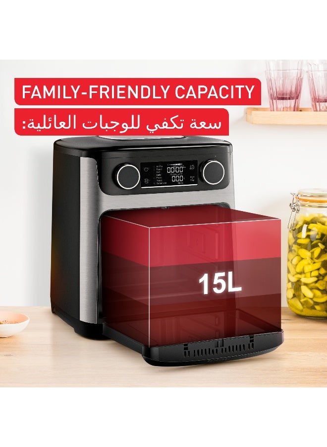 تيفال قلاية هوائية رقمية متعددة الوظائف 15 لتر بحجم عائلي ونظام تسخين مزدوج 1800 واط مع 9 برامج مسبقة الإعداد ونافذة كبيرة - Image 4