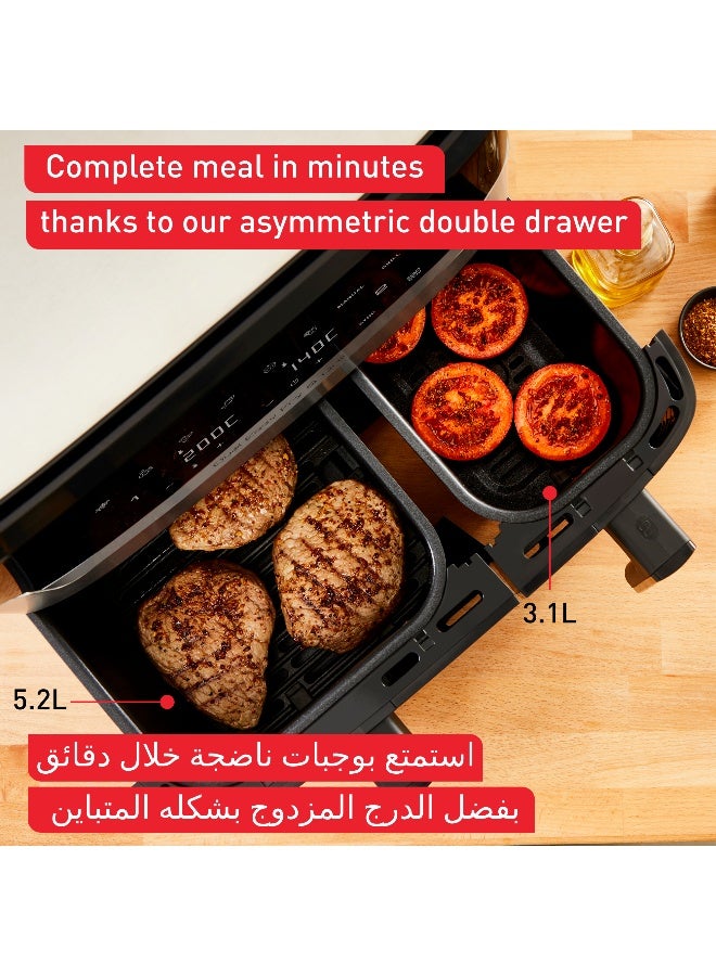 تيفال قلاية هوائية وشواية مزدوجة سعة 8.3 لتر / 2.2 كجم مع أدراج مزدوجة، قلاية وشواية مدمجة لتحضير وجبات عائلية كاملة، موفرة للطاقة، 8 برامج طهي مسبقة، أجزاء آمنة في غسالة الصحون، وصفات لا حصر لها، تطبيق مخصص - Image 3