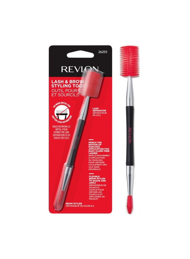 Revlon Lash And Brow Styling Tool, Dual Ended Eyelash Separator And Eyebrow Brush Spoolie, Works with Mascara And Brow Makeup, 1 count Red/Silver/Black - Image 1