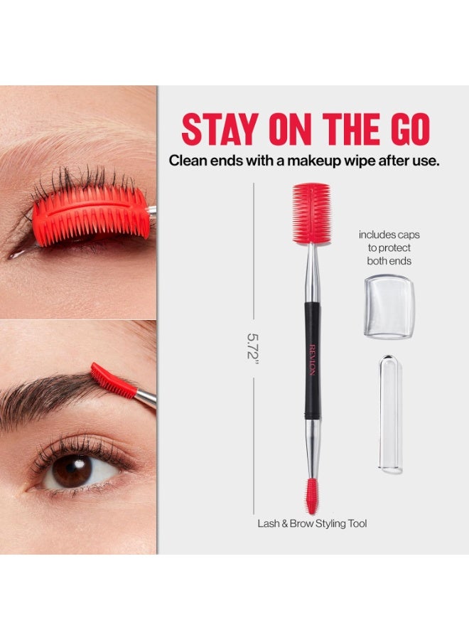 Revlon Lash And Brow Styling Tool, Dual Ended Eyelash Separator And Eyebrow Brush Spoolie, Works with Mascara And Brow Makeup, 1 count Red/Silver/Black - Image 3
