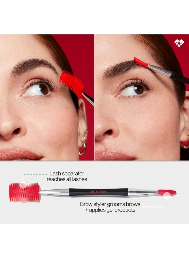 Revlon Lash And Brow Styling Tool, Dual Ended Eyelash Separator And Eyebrow Brush Spoolie, Works with Mascara And Brow Makeup, 1 count Red/Silver/Black - Image 2