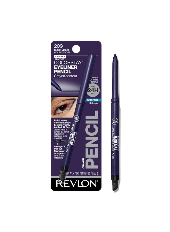 ريفلون قلم تحديد العيون المقاوم للماء من ريفلون كولور ستاي، مقاوم للتلطخ، مكياج عيون مع شاربنر مدمج، قد يختلف التغليف، 209 بنفسجي أسود، 0.01 أونصة - Image 1
