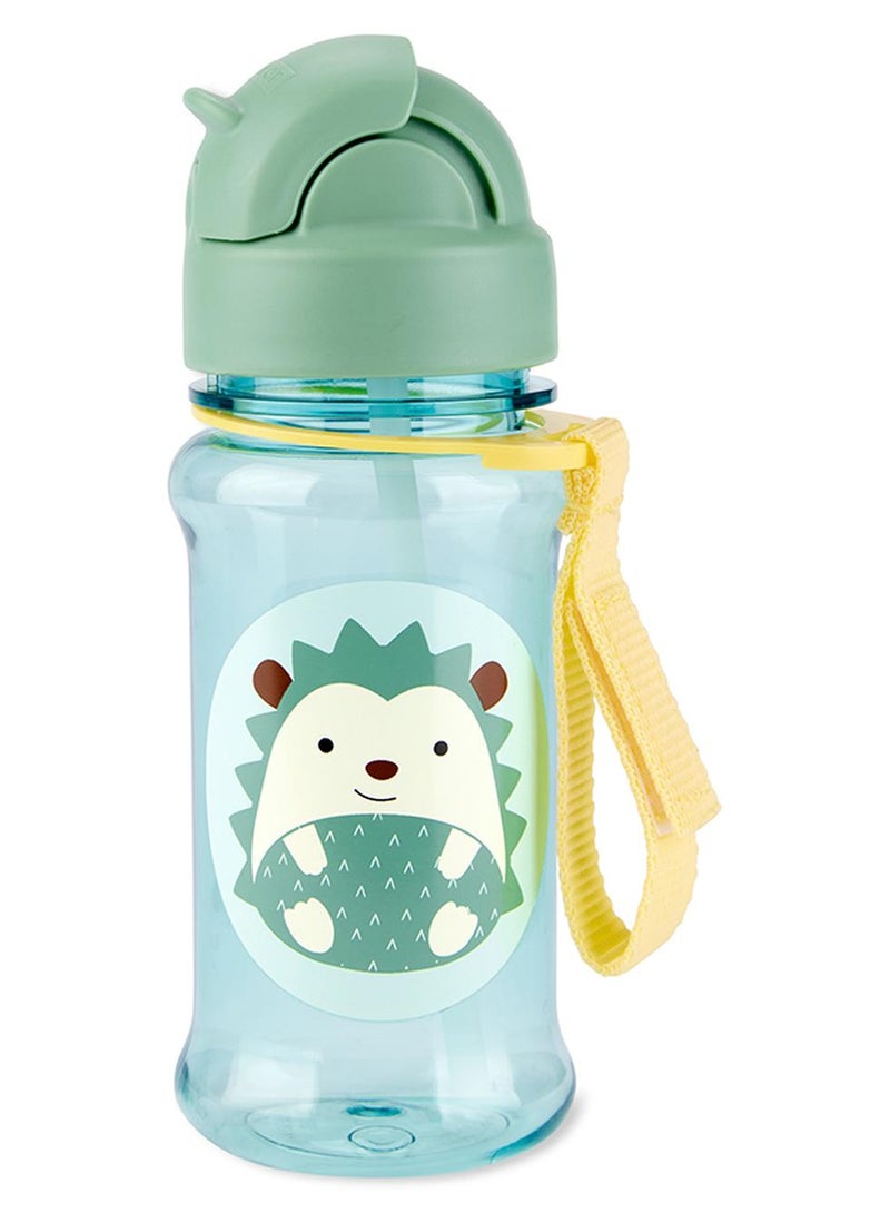 Skip Hop Zoo Straw Bottle Hedgehog - Kids Water Bottle with Flip-Down Straw and Silicone Sleeve - Image 1