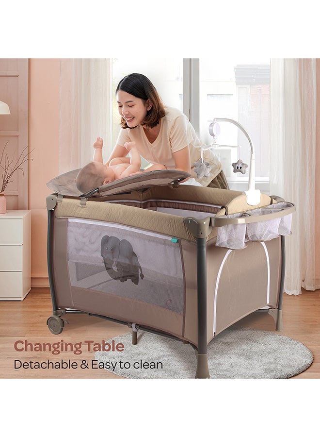 Moon JoypodPlaypen Diaper with Changer, Musical Toy & Lockable Wheels-Beige - Image 4