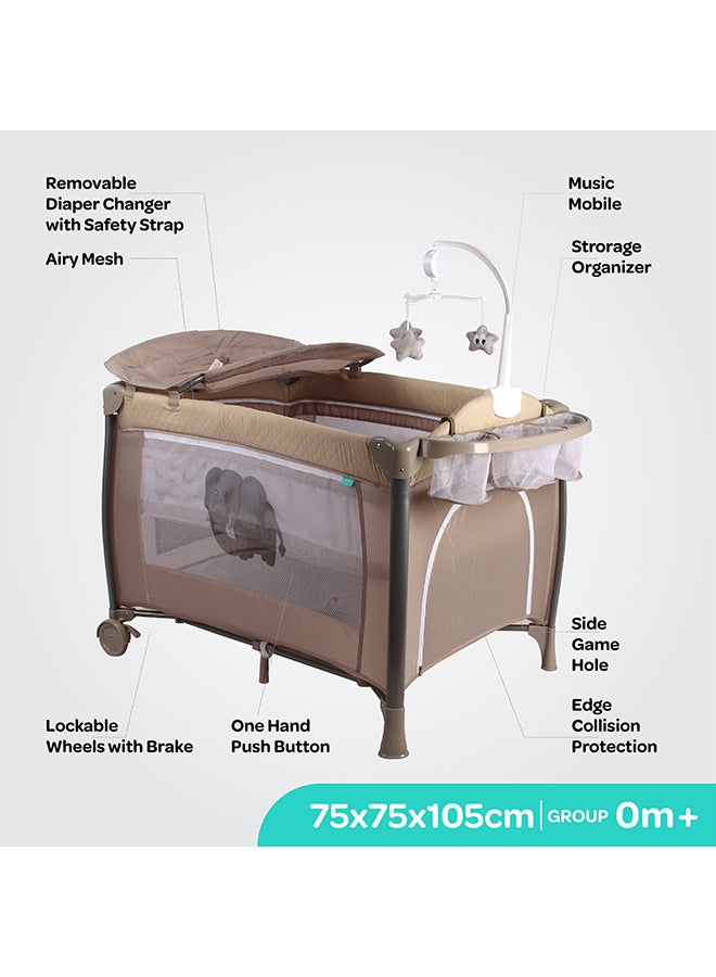Moon JoypodPlaypen Diaper with Changer, Musical Toy & Lockable Wheels-Beige - Image 3
