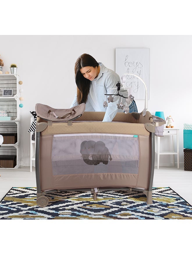 Moon JoypodPlaypen Diaper with Changer, Musical Toy & Lockable Wheels-Beige - Image 5