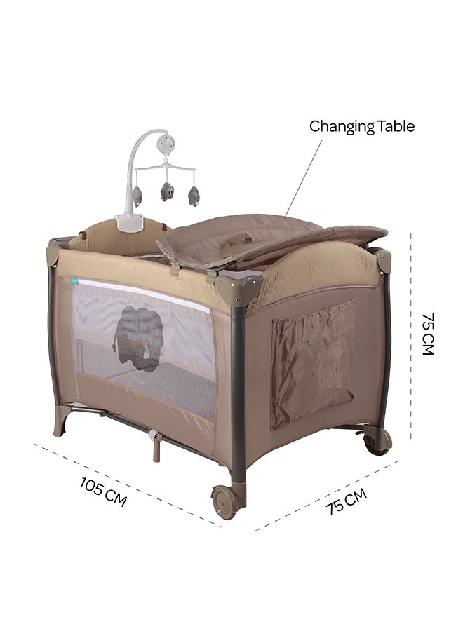 Moon JoypodPlaypen Diaper with Changer, Musical Toy & Lockable Wheels-Beige - Image 2