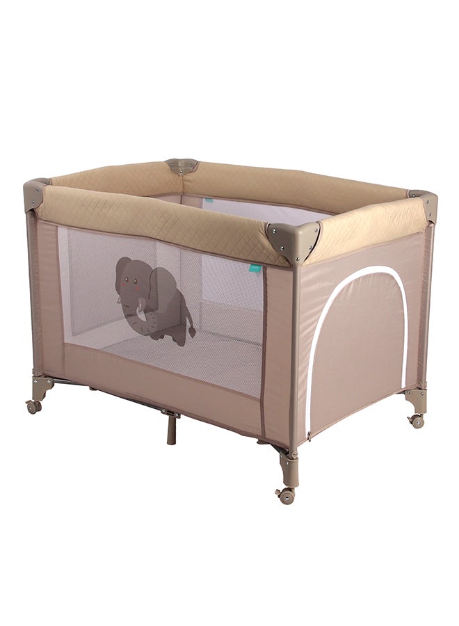 Moon Kidora Easy-Fold Playpen with Wheels, Storage & Edge Protection-Beige - Image 1