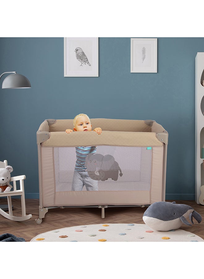 Moon Kidora Easy-Fold Playpen with Wheels, Storage & Edge Protection-Beige - Image 4