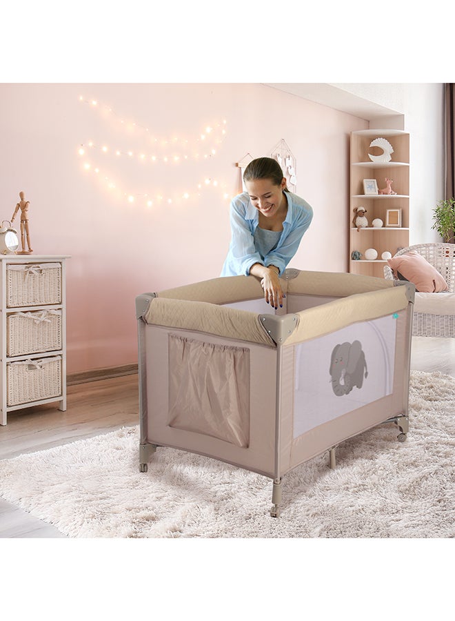 Moon Kidora Easy-Fold Playpen with Wheels, Storage & Edge Protection-Beige - Image 5