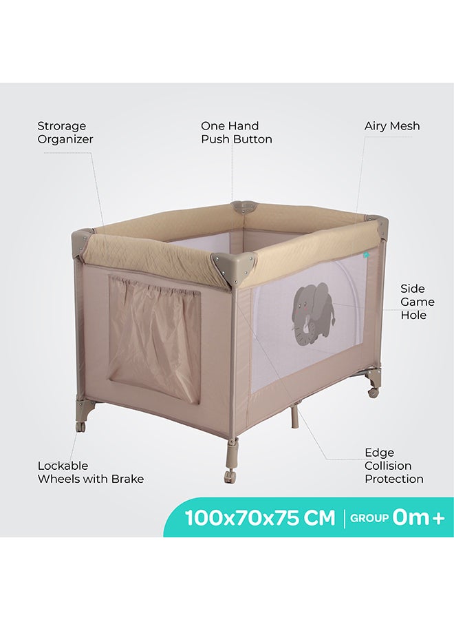 Moon Kidora Easy-Fold Playpen with Wheels, Storage & Edge Protection-Beige - Image 3