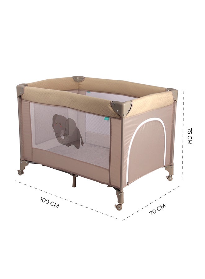 Moon Kidora Easy-Fold Playpen with Wheels, Storage & Edge Protection-Beige - Image 2