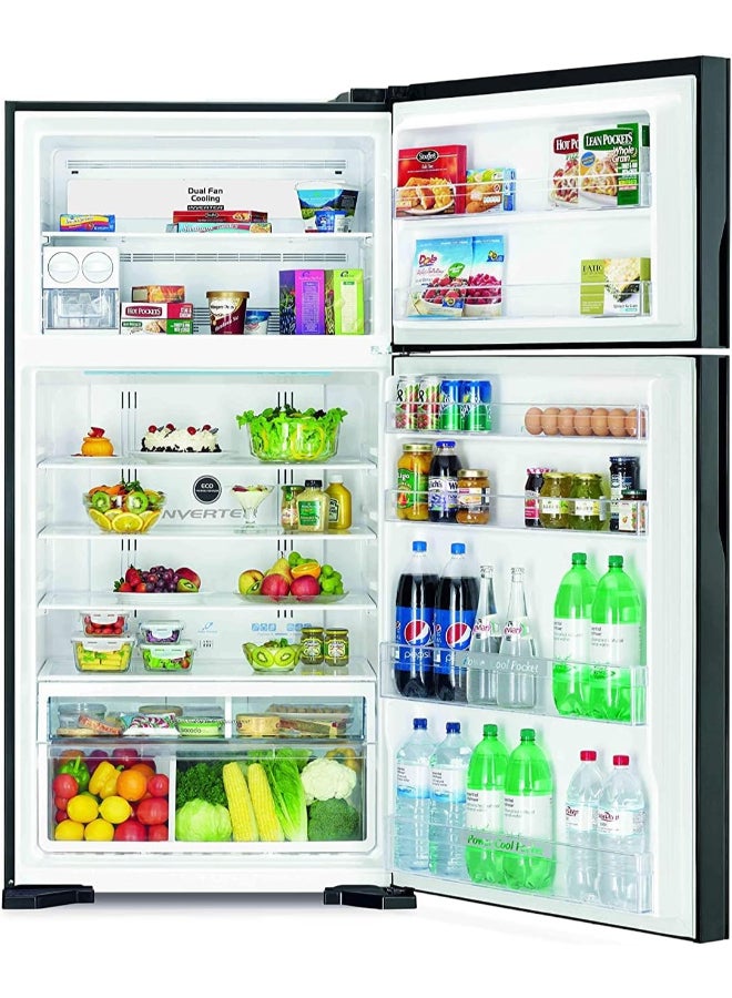 HITACHI 990L Gross Top Mount Double Door Premium Refrigerator, 10 Year Warranty on Inverter Compressor, 2 Doors Fridge, Dual Fan Cooling, LED Panel, Twist Ice Tray 452.6 kW RV990PUK1K1BSL Brilliant Silver - Image 2