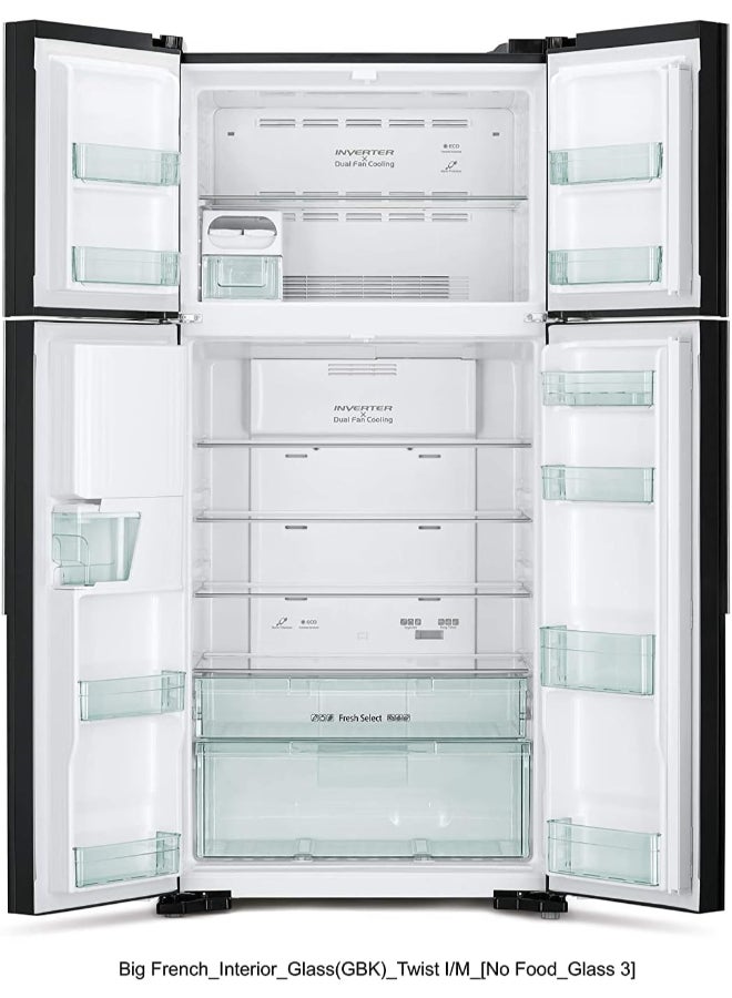 هيتاشي ثلاجة ببابين فرنسية 760 لتر، ضمان 10 سنوات على ضاغط العاكس، ثلاجة بدون صقيع، تبريد بمروحتين، صينية ثلج قابلة للتحريك - Image 2