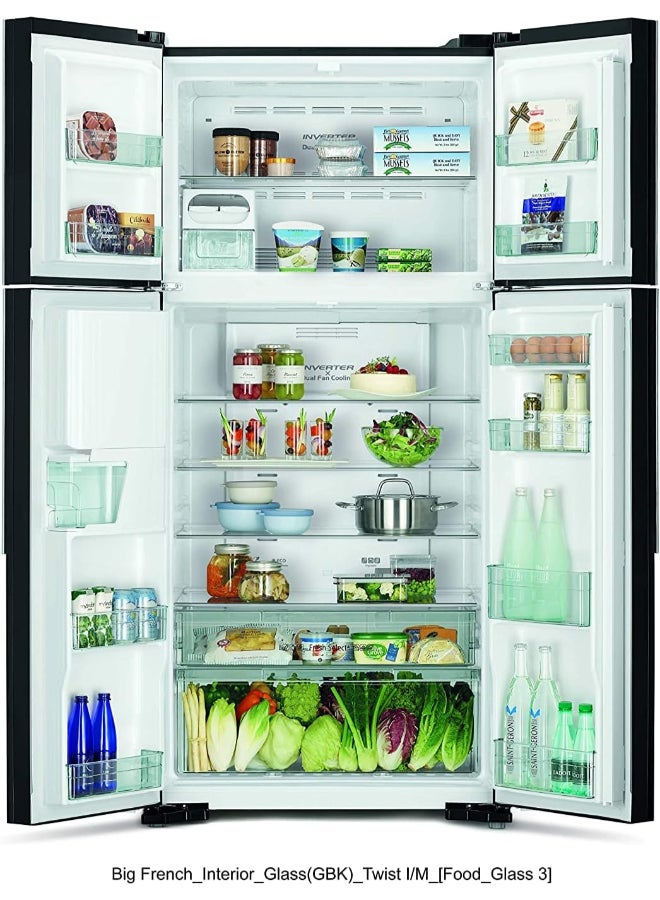 هيتاشي ثلاجة ببابين فرنسية 760 لتر، ضمان 10 سنوات على ضاغط العاكس، ثلاجة بدون صقيع، تبريد بمروحتين، صينية ثلج قابلة للتحريك - Image 3