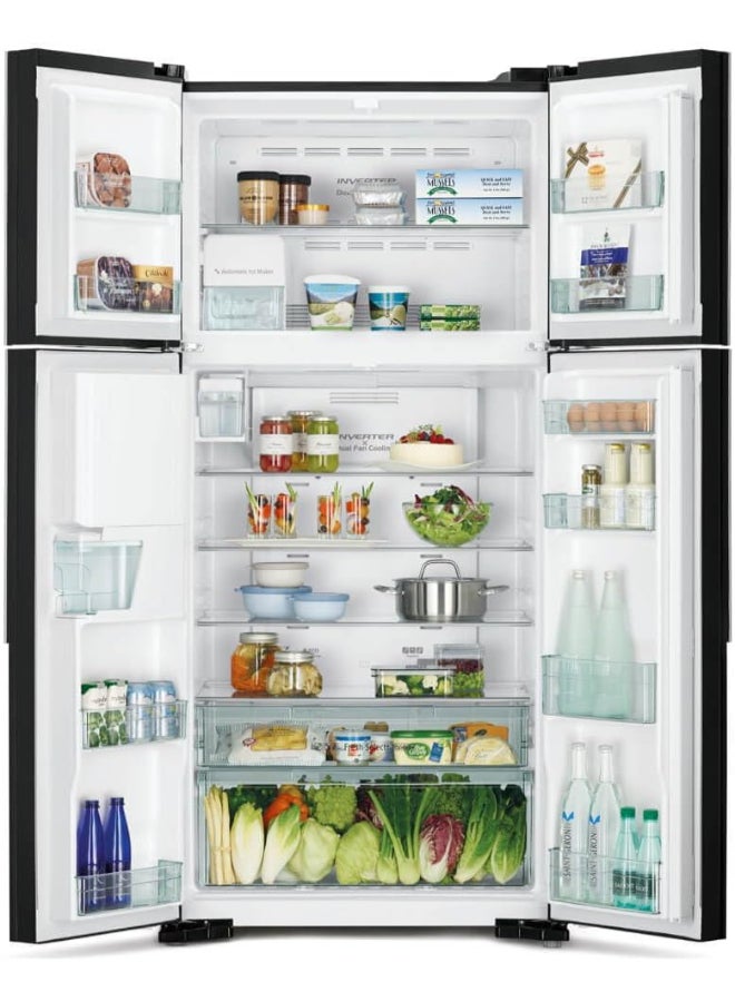 هيتاشي ثلاجة بريموم 4 أبواب سعة 760 لتر (إجمالي) و540 لتر (صافي) بجانب بعضها، ضمان 10 سنوات على ضاغط العاكس، ثلاجة بدون صقيع، تبريد بمروحتين، صينية ثلج قابلة للتحريك. - Image 2