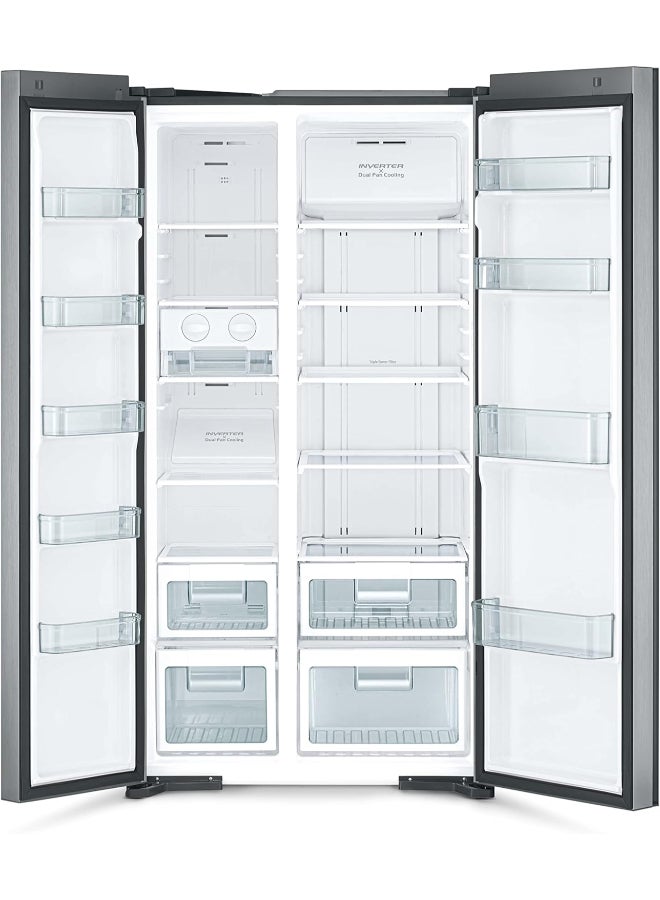 هيتاشي 700L Gross Side by Side 2 Door Refrigerator No Frost, 10 Year Warranty on Inverter Compressor, Dual Fan Cooling, LED Control Panel, Twist Ice Maker, Door Alarm RS700PUK04GBK Glass Black  - Image 2