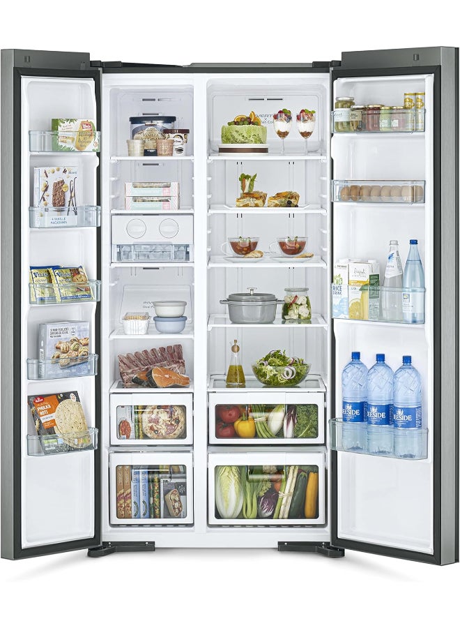 هيتاشي 700L Gross Side by Side 2 Door Refrigerator No Frost, 10 Year Warranty on Inverter Compressor, Dual Fan Cooling, LED Control Panel, Twist Ice Maker, Door Alarm RS700PUK04GBK Glass Black  - Image 3