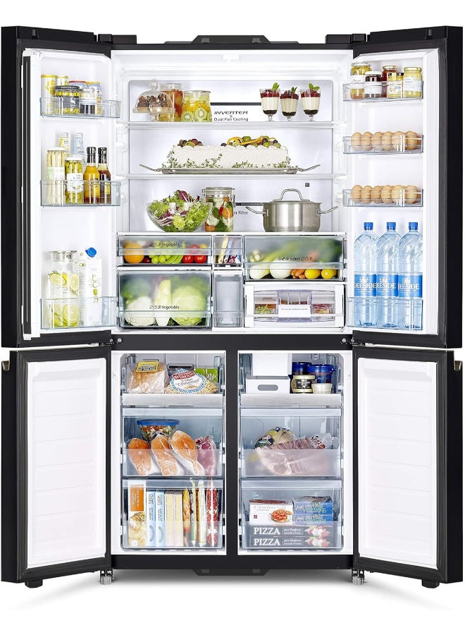 HITACHI 720L Gross Side by Side 4 Door Premium Refrigerator,10 Year Warranty on Inverter Compressor, French Door Fridge Dual Fan Cooling, Automatic Ice Maker-Quick Freezing RWB720VUK04GBK Glass Black - Image 2